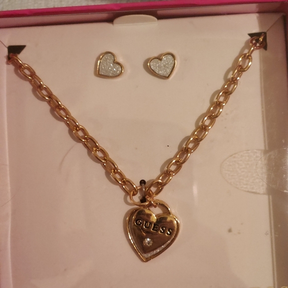 GUESS Gold Heart Necklace and Earrings Set - Picture 3 of 3